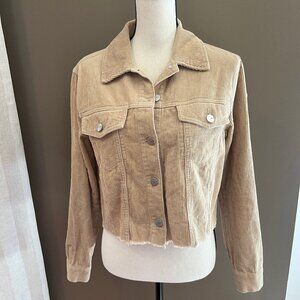 tgla tan cropped corduroy collared with silver buttoned jacket, Size Medium